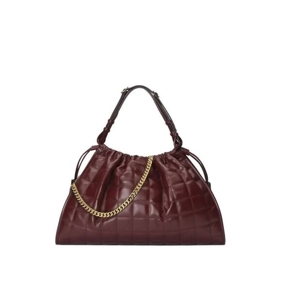 GUCCI Deco Medium Bordeaux Burgundy Quilted Leather Hobo Tote Chain Shoulder Bag - Picture 3 of 12